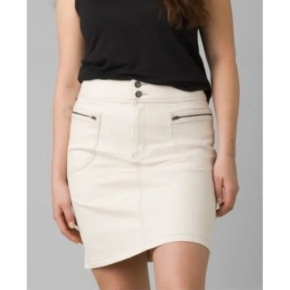 prAna Womens Broadway Skirt Natural Denim Stretch Zip Pockets Organic Size 6 NWT