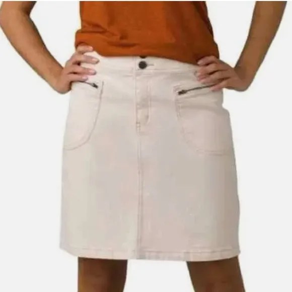 prAna Womens Broadway Skirt Natural Denim Stretch Zip Pockets Organic Size 6 NWT