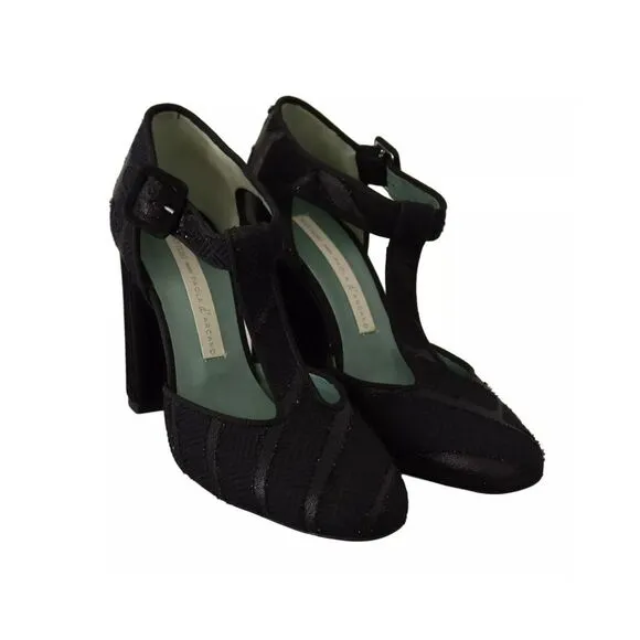 Pre Loved Paola D'Arcano TStrap Textured Heels Women Black Sandals