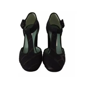 Pre Loved Paola D'Arcano TStrap Textured Heels Women Black Sandals