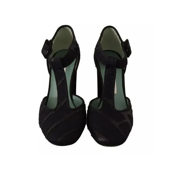 Pre Loved Paola D'Arcano TStrap Textured Heels Women Black Sandals