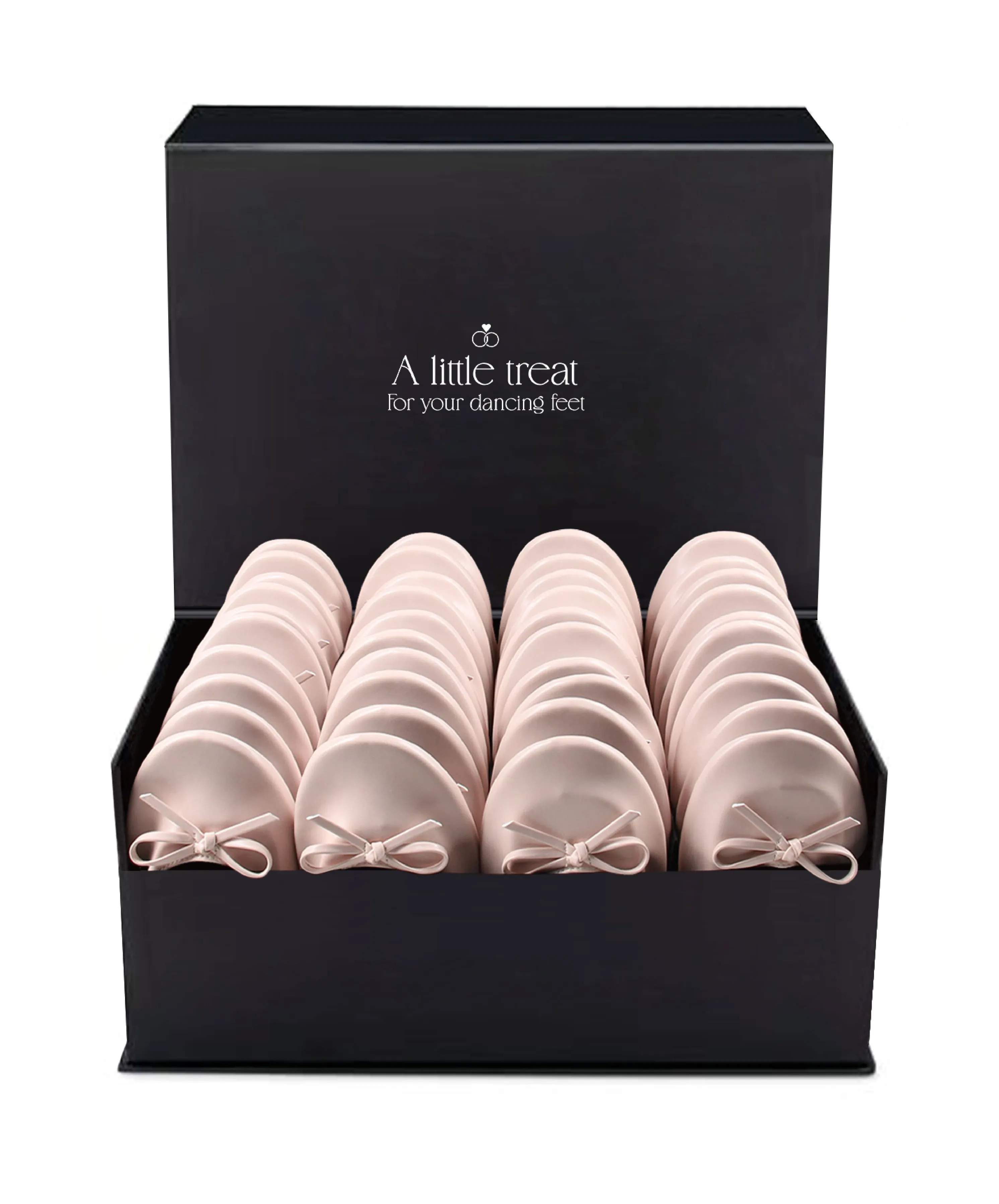 PRE-ORDER Foldable Flats Party Box | 20 Pairs of Ballet Pink Flats in a Black Display Box