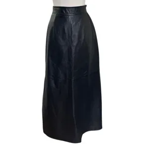 Preston &amp; York Black Leather Midi Skirt 10 High Waist Minimalist Vintage Lined