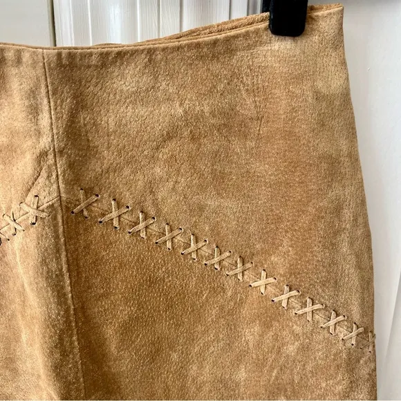 Pretty Good Y2K Leather Suede Skirt Tan Sz S