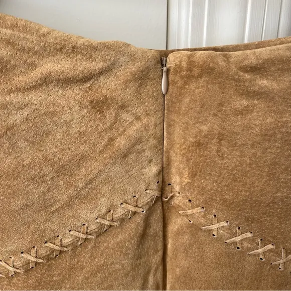 Pretty Good Y2K Leather Suede Skirt Tan Sz S