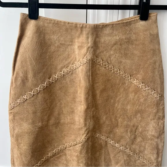 Pretty Good Y2K Leather Suede Skirt Tan Sz S