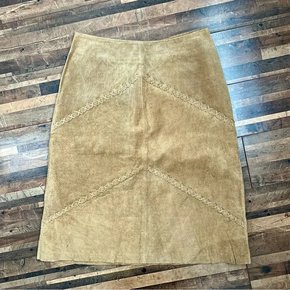 Pretty Good Y2K Leather Suede Skirt Tan Sz S