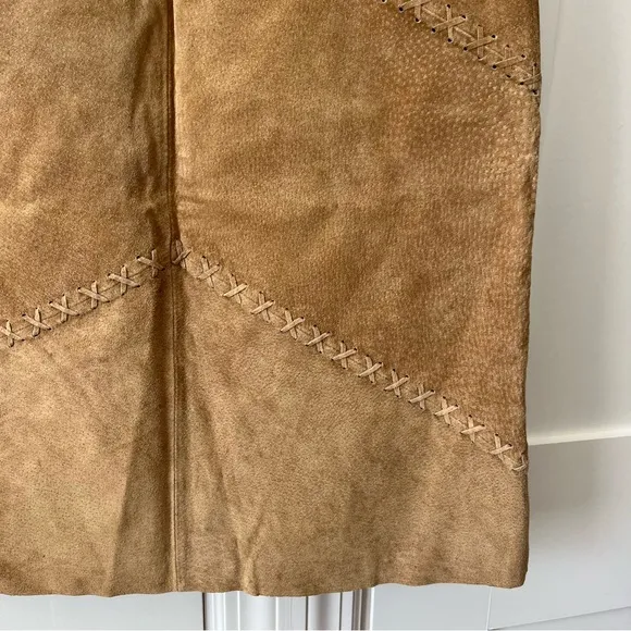 Pretty Good Y2K Leather Suede Skirt Tan Sz S