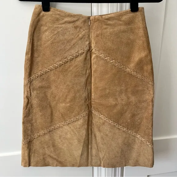 Pretty Good Y2K Leather Suede Skirt Tan Sz S