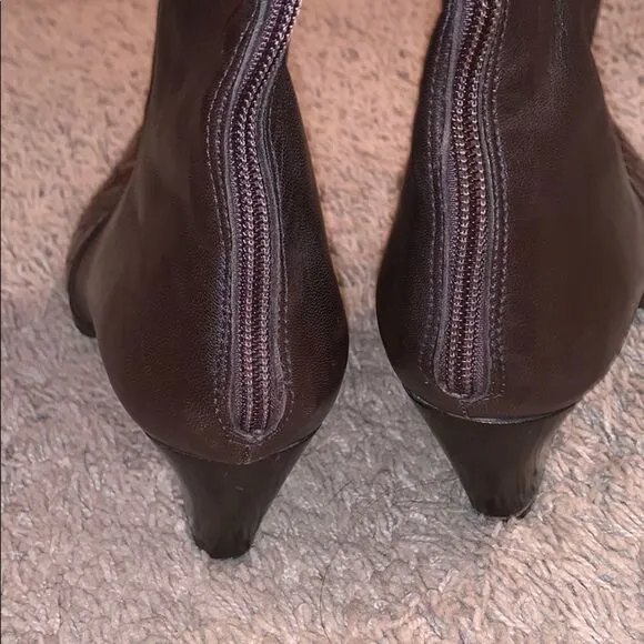 Prevata Brown Diana Leather Croc Heeled Boots