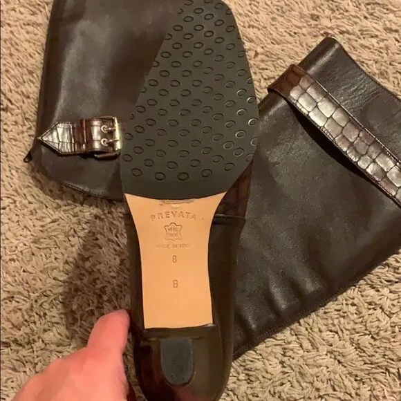 Prevata Brown Diana Leather Croc Heeled Boots
