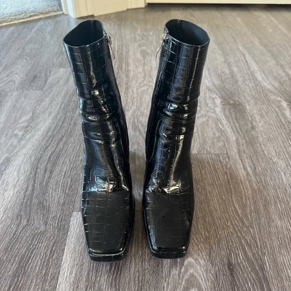 Princess Polly Black Shiny Croc Heeled Boots