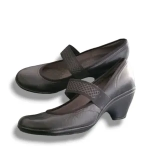Privo Clarks Broom Mary Jane Wedge Heels 9.5 Black Leather Comfort Shoes
