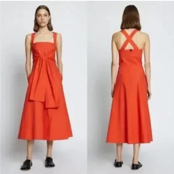 Proenza Schouler Poplin Apron Dress White Label Bright Orange red cotton 4