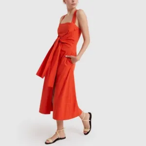 Proenza Schouler Poplin Apron Dress White Label Bright Orange red cotton 4