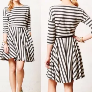 PUELLA Grey &amp; White Striped Scoop Neck Dress Circle Skirt