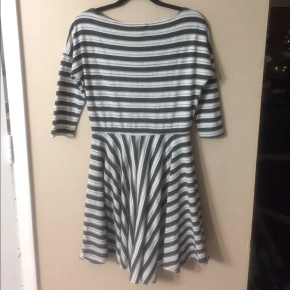 PUELLA Grey &amp; White Striped Scoop Neck Dress Circle Skirt