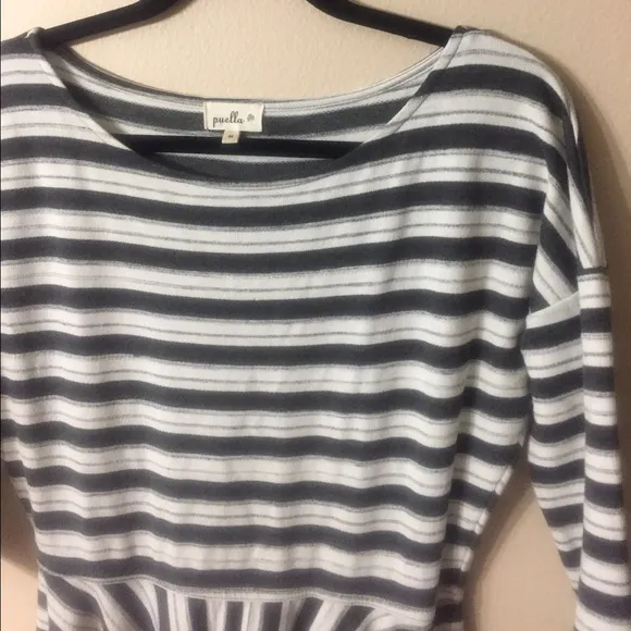 PUELLA Grey &amp; White Striped Scoop Neck Dress Circle Skirt