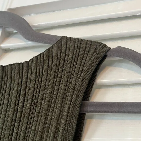 Quince Cotton Cashmere Ribbed Sleeveless Midi Dress XS olive green