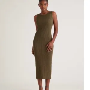 Quince Cotton Cashmere Ribbed Sleeveless Midi Dress XS olive green