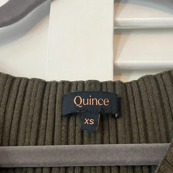 Quince Cotton Cashmere Ribbed Sleeveless Midi Dress XS olive green