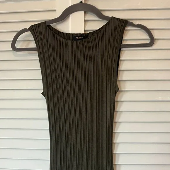 Quince Cotton Cashmere Ribbed Sleeveless Midi Dress XS olive green