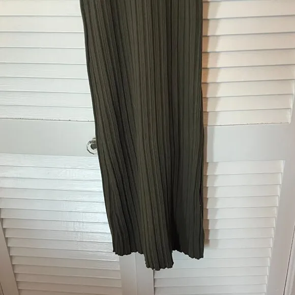 Quince Cotton Cashmere Ribbed Sleeveless Midi Dress XS olive green