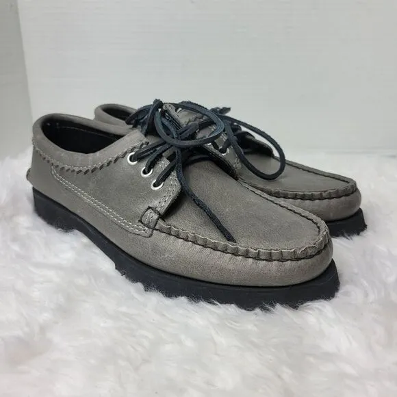 Quoddy Maliseet Bluchers Mens Size 7 D Oxford Gray Leather Boat Shoes New