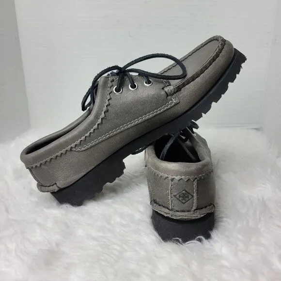 Quoddy Maliseet Bluchers Mens Size 7 D Oxford Gray Leather Boat Shoes New