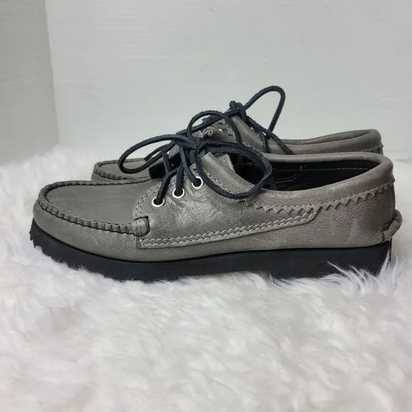 Quoddy Maliseet Bluchers Mens Size 7 D Oxford Gray Leather Boat Shoes New