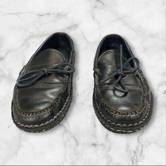 Quoddy Mens 9.5 Moccasin Boat Shoes USA Handmade Leather Black