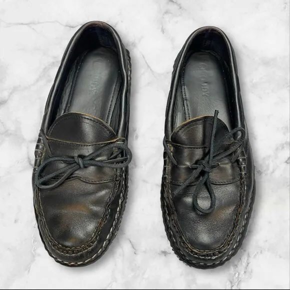Quoddy Mens 9.5 Moccasin Boat Shoes USA Handmade Leather Black