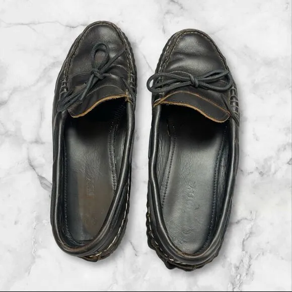 Quoddy Mens 9.5 Moccasin Boat Shoes USA Handmade Leather Black