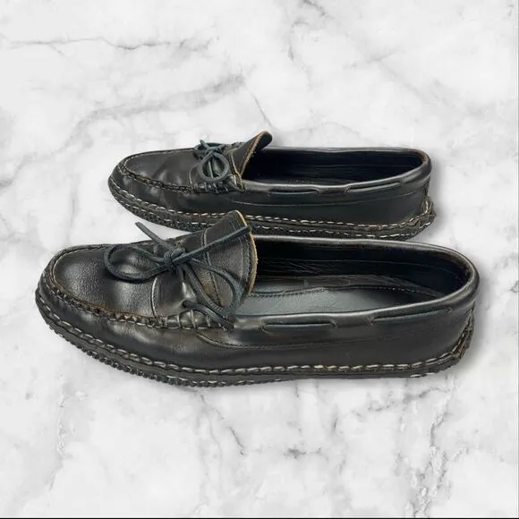 Quoddy Mens 9.5 Moccasin Boat Shoes USA Handmade Leather Black