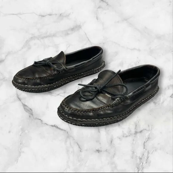 Quoddy Mens 9.5 Moccasin Boat Shoes USA Handmade Leather Black