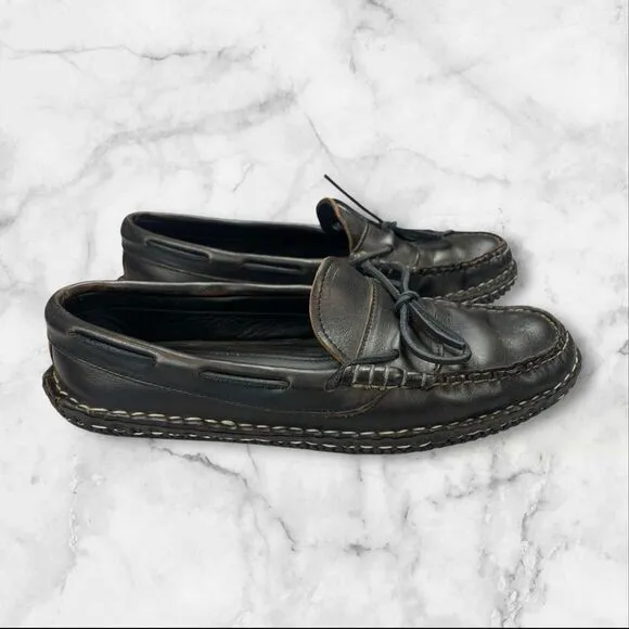 Quoddy Mens 9.5 Moccasin Boat Shoes USA Handmade Leather Black