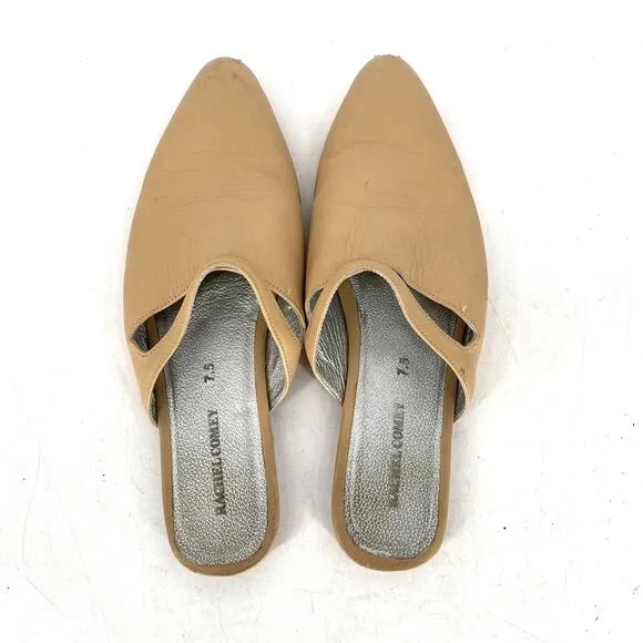 Rachel Comey Tan Beige Leather Slip on Mules Flats Women's Size 7.5