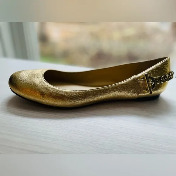 Rachel Zoe Gold Chain Detail Leather Upper Ballet Flats Size 9.5
