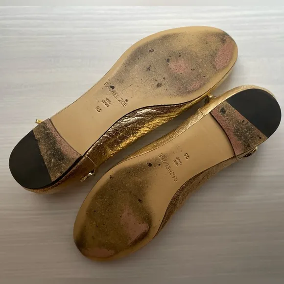 Rachel Zoe Gold Chain Detail Leather Upper Ballet Flats Size 9.5