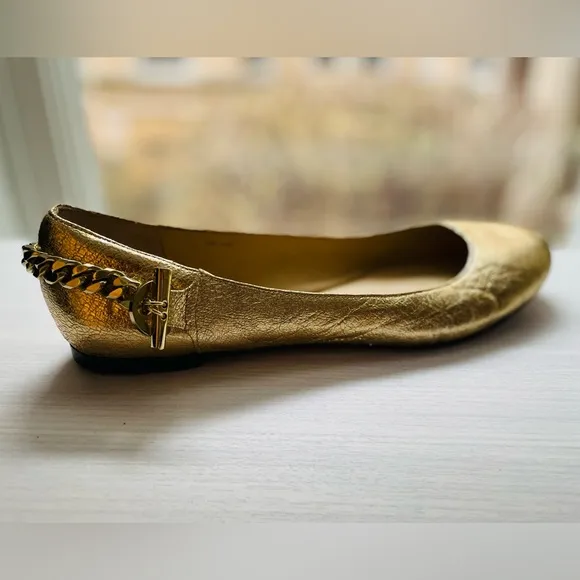 Rachel Zoe Gold Chain Detail Leather Upper Ballet Flats Size 9.5