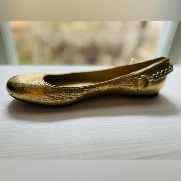 Rachel Zoe Gold Chain Detail Leather Upper Ballet Flats Size 9.5