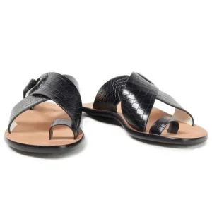 Rag &amp; Bone August Croc Embossed Leather Slide Sandals In Black Size 38