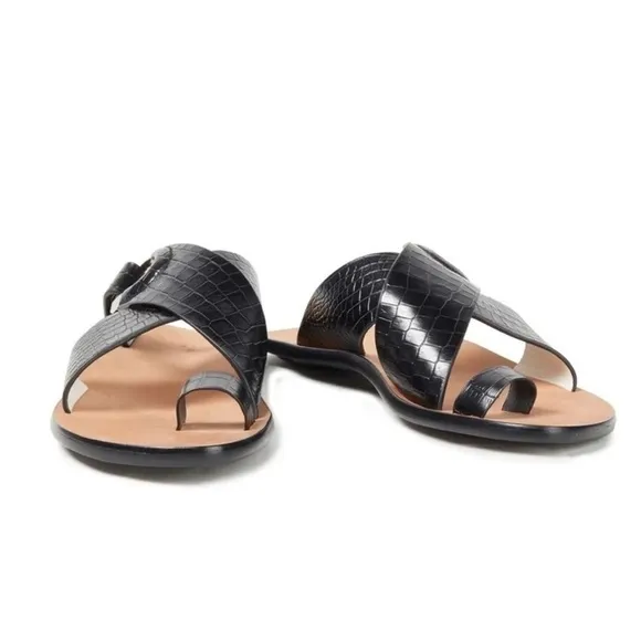Rag &amp; Bone August Croc Embossed Leather Slide Sandals In Black Size 38