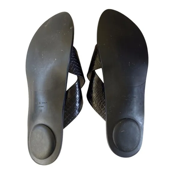 Rag &amp; Bone August Croc Embossed Leather Slide Sandals In Black Size 38