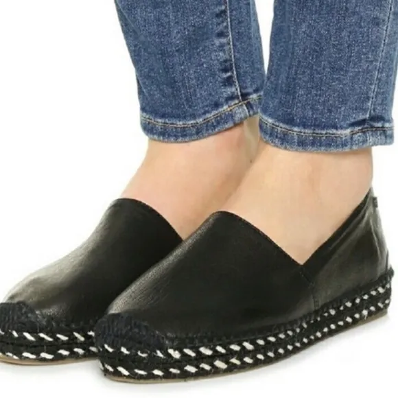 RAG &amp; BONE Black LAMB leather Espadrille Flats with platform
