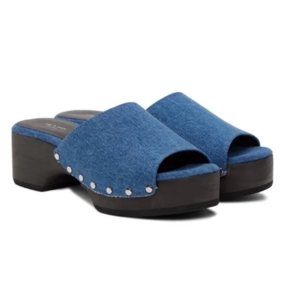Rag &amp; Bone Blue Mules with Black Platform Sole