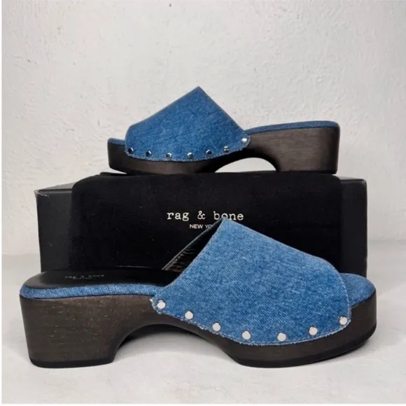 Rag &amp; Bone Blue Mules with Black Platform Sole