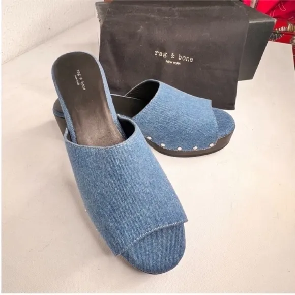 Rag &amp; Bone Blue Mules with Black Platform Sole