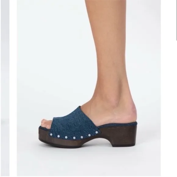 Rag &amp; Bone Blue Mules with Black Platform Sole