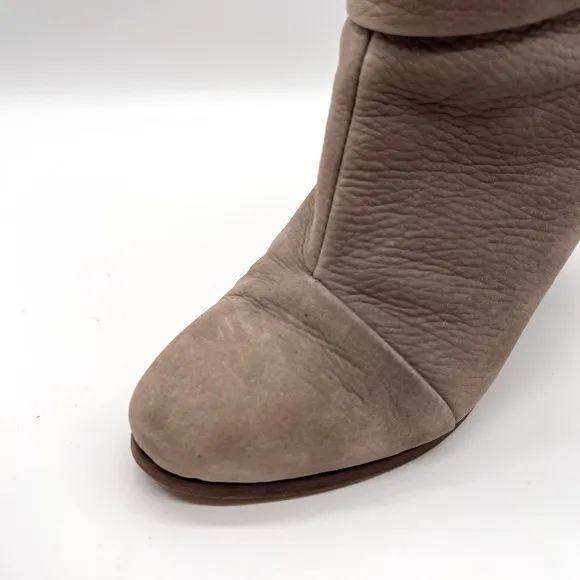 RAG &amp; BONE Boots Womens 38 Taupe Suede Nubuck Newbury Stacked Heel Ankle Bootie